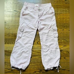 Anthropologie Blush Textured Cargo Pants with Drawstring Ankle Ties, size 12